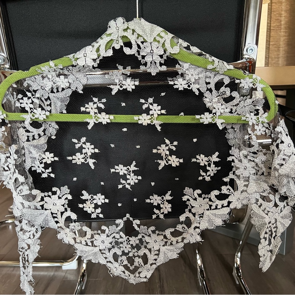 Silver  floral vintage floral lace scarf shawl chapel veil mantilla